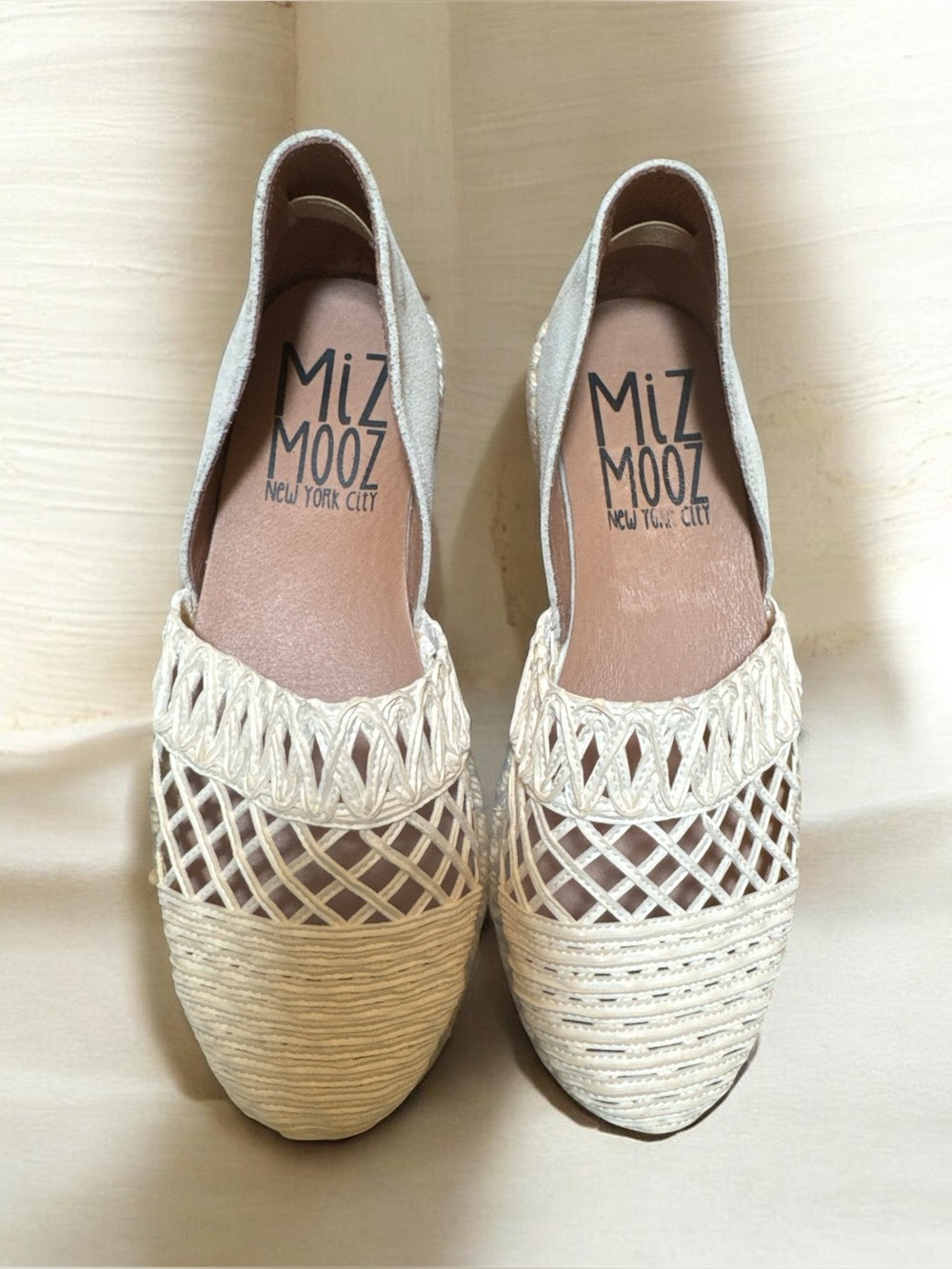 NIB Miz Mooz Candie 38 Closed Toe Back Cut Out Suede Loafer Sandal Ivory